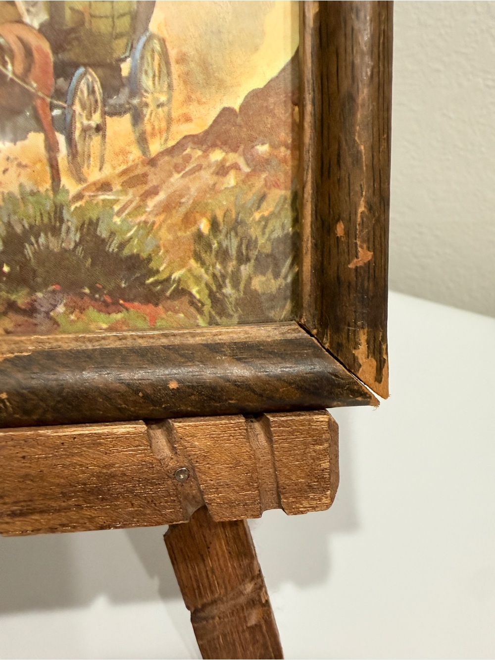 1950’s Ernest Tonk Western Stagecoach Picture with Chunky Wood Easel - Picture 13 of 16